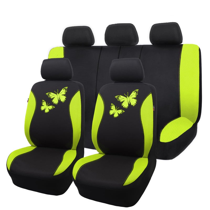 Flying Banner Butterfly car seat Covers ful Set Fashion Universal Lady Woman Female Rear Bench Split Colorized Green Full Set - Image 2