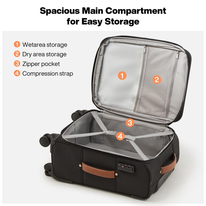 mixi Carry On Luggage 20 Inch Softside Expandable Suitcase with Front Pocket, 22x14x9 Airline Approved Rolling Lightweight Travel Suitcases with Wheels & TSA (Black-Off White) - Image 3