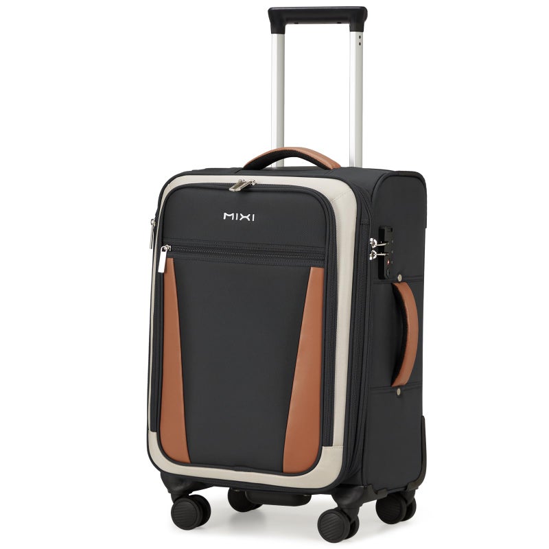 mixi Carry On Luggage 20 Inch Softside Expandable Suitcase with Front Pocket, 22x14x9 Airline Approved Rolling Lightweight Travel Suitcases with Wheels & TSA (Black-Off White) - Image 1