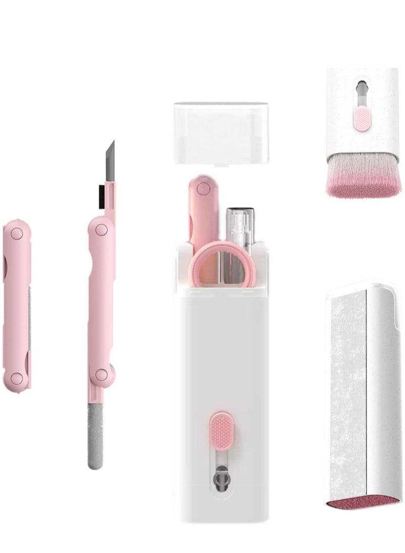 7-in-1 Cleaner Set, Laptop Screen Keyboard Earbud Cleaner Kit for Airpods MacBook iPad iPhone iPod, Multi-Function Cleaning Pen Brush Tool Key Remover for PC Monitor, Computer, Headphone (Pink) - Image 1