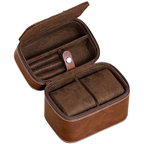 ROTHWELL Gift Set 6 Slot Leather Watch Box with Valet Drawer - Luxury Watch Case Display Organizer, Microsuede Liner, Locking Jewelry Box, Mens Storage Boxes Holder Large Glass Top (Tan/Brown Gift Set) - Image 5