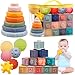 Plunack Montessori Toys for Babies 612 Months Soft Baby Blocks Toys Set 3 in 1 Infant Stacking Building Blocks Teething Toys Sensory Balls Educational Learning Toys for Toddlers 36911 Months Boys Girls - Image 3