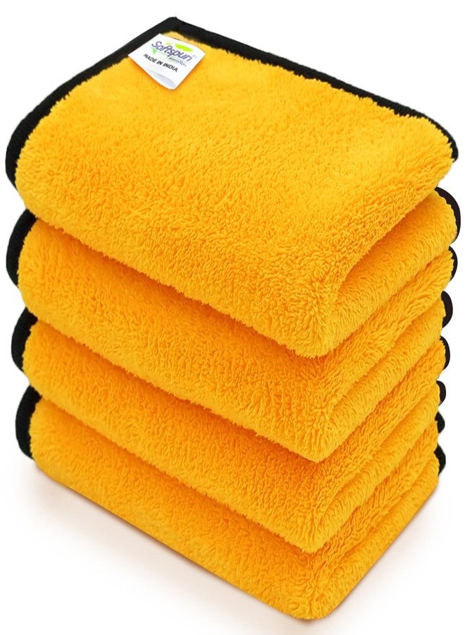 SOFTSPUN Microfiber Hand & Face Wipes 280 GSM 20x30 Cms, 4 Piece Towel Set, (Orange) Super Soft & Silky for Hand, Face and Body - Hypoallergenic Sensitive Skin Wipes & Washcloths. - Image 1
