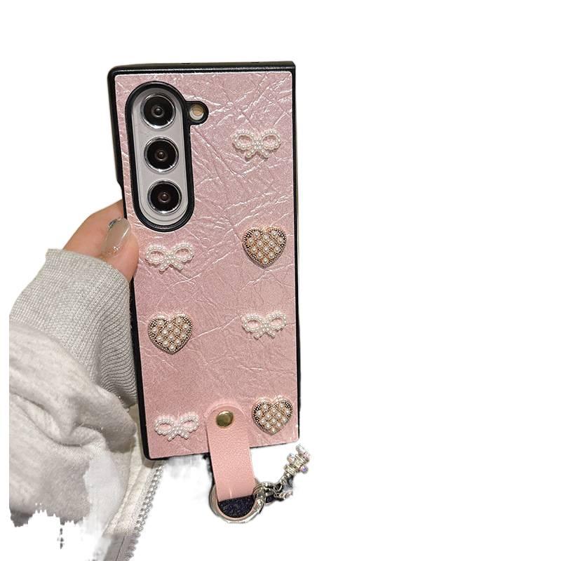 غطاء واقي، تصميم باللون الوردي فيونكة , حماية من السقوط، وردي، مقاوم للصدمات لـ Samsung Galaxy Z Fold 7، ملمس جلد أثناء التنقل للطاولة لترتيب الأغراض - Image 1