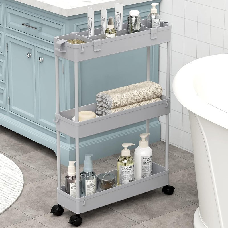 SPACELEAD Slim Storage Cart 3 Tier,Bathroom Organizer Rolling Utility,Mobile Shelving Unit Slide Out for Office, Kitchen, Laundry Room & Narrow Places,Gray - Image 1