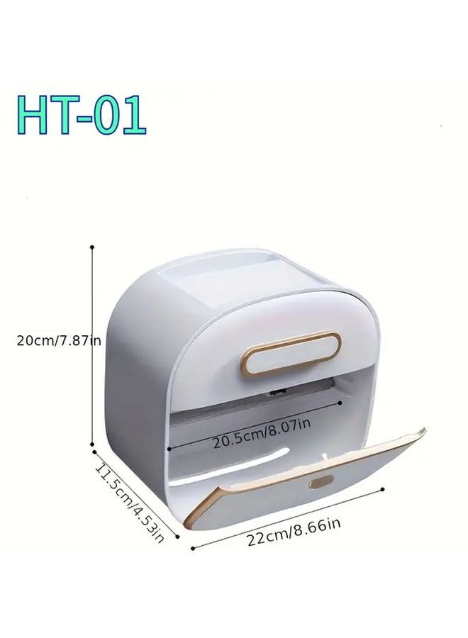 White Wall Mounted Tissue Holder Space Saving Bathroom Kitchen Office Organizer - Image 4
