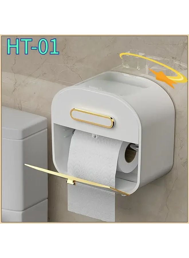 White Wall Mounted Tissue Holder Space Saving Bathroom Kitchen Office Organizer - Image 2