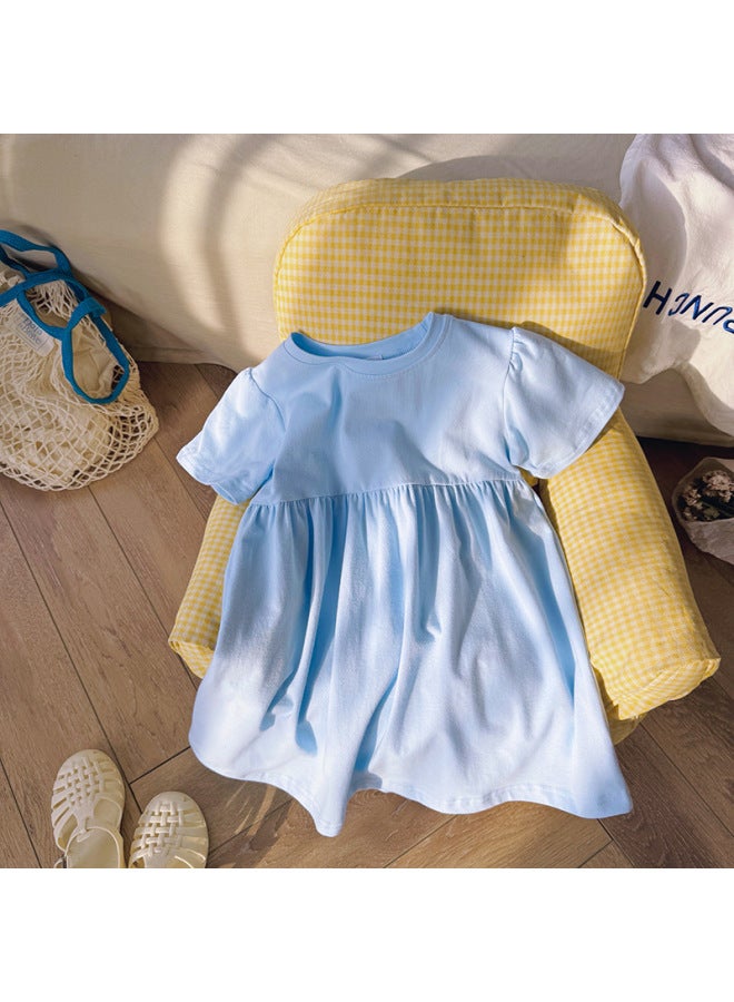 Summer Short Sleeve Dress Solid Color Girls Casual Skirt Loose Children's T-skirt Cute Knitted Princess Skirt