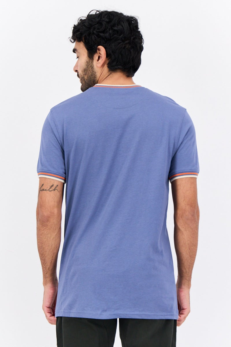 CROSSHATCH Men Crew Neck Short Sleeve Brand Logo T Shirt, Blue Combo - Image 3