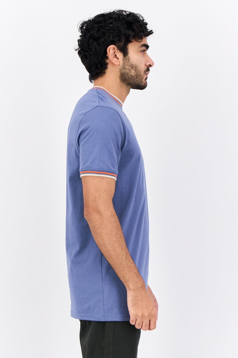 CROSSHATCH Men Crew Neck Short Sleeve Brand Logo T Shirt, Blue Combo - Image 2