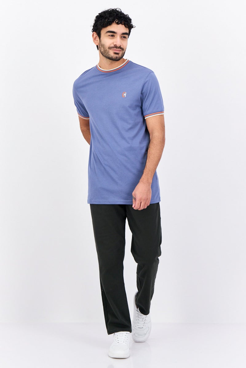 CROSSHATCH Men Crew Neck Short Sleeve Brand Logo T Shirt, Blue Combo - Image 4