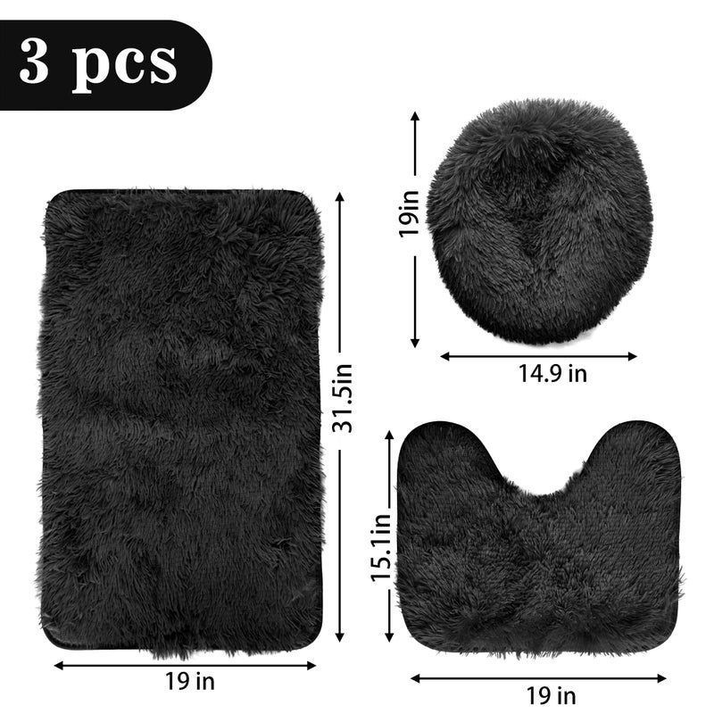 Eanpet Black Bathroom Rugs Sets 3Piece Bath Mat Solid Bath Rug Floor Mats Washable Shower Rug with U-Shaped Contour Rug Toilet Lid Cover - Image 2