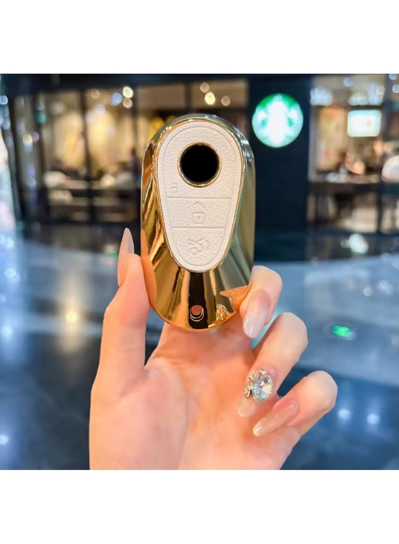 Car Key Fob Case With keychain for Benz C S GLC EQE EQS 300 350 450 500 560 580 AMG 3-Button Remote Key Shell Protector Cover - Image 1