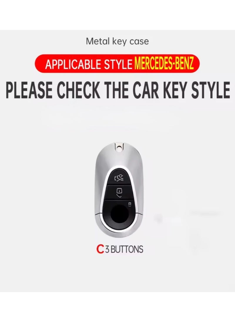 Car Key Fob Case With keychain for Benz C S GLC EQE EQS 300 350 450 500 560 580 AMG 3-Button Remote Key Shell Protector Cover - Image 2
