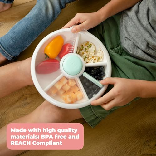 GoBe Kids Large Snack Spinner Slide Bundle with Hand Strap and Sticker Sheet - Reusable Snack Container with 4 Compartment Dispenser and Lid | BPA/PVC Free | Dishwasher Safe | No Spill - Coral Pink - Image 3