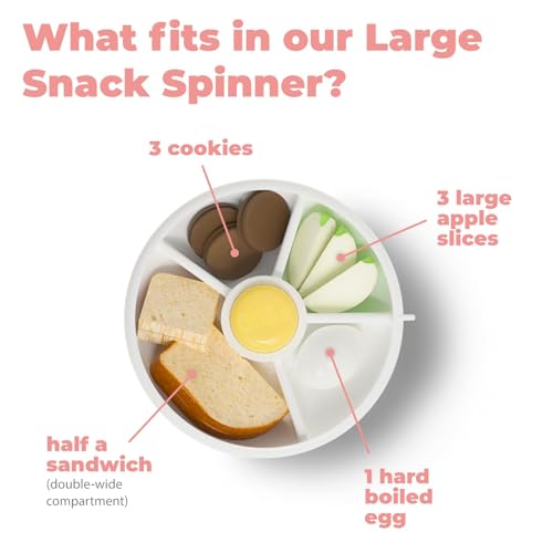 GoBe Kids Large Snack Spinner Slide Bundle with Hand Strap and Sticker Sheet - Reusable Snack Container with 4 Compartment Dispenser and Lid | BPA/PVC Free | Dishwasher Safe | No Spill - Coral Pink - Image 5