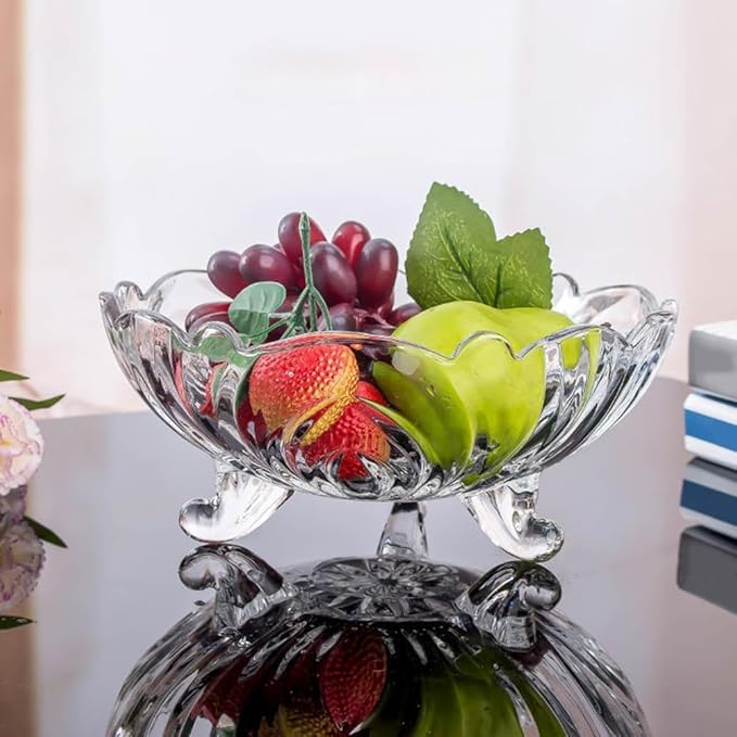 AZLVERA Glass Fruit Plate Trifle Bowl Glass Food Decor Crystal Candy Dish Pasta Bowl Food Bowls Prep Bowl Transparent Salad Tray Transparent Food Serving Plate Fruit Tray for Home - Image 1