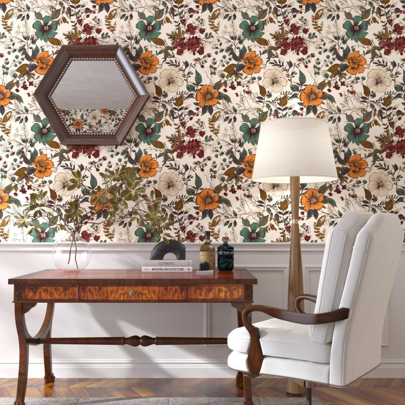 Danodoi Yellow Floral Peel and Stick Wallpaper, 17.5in x 393in, Multicolor, Botanical Theme, Modern Style, Self-Adhesive Vinyl Wallpaper - Image 5