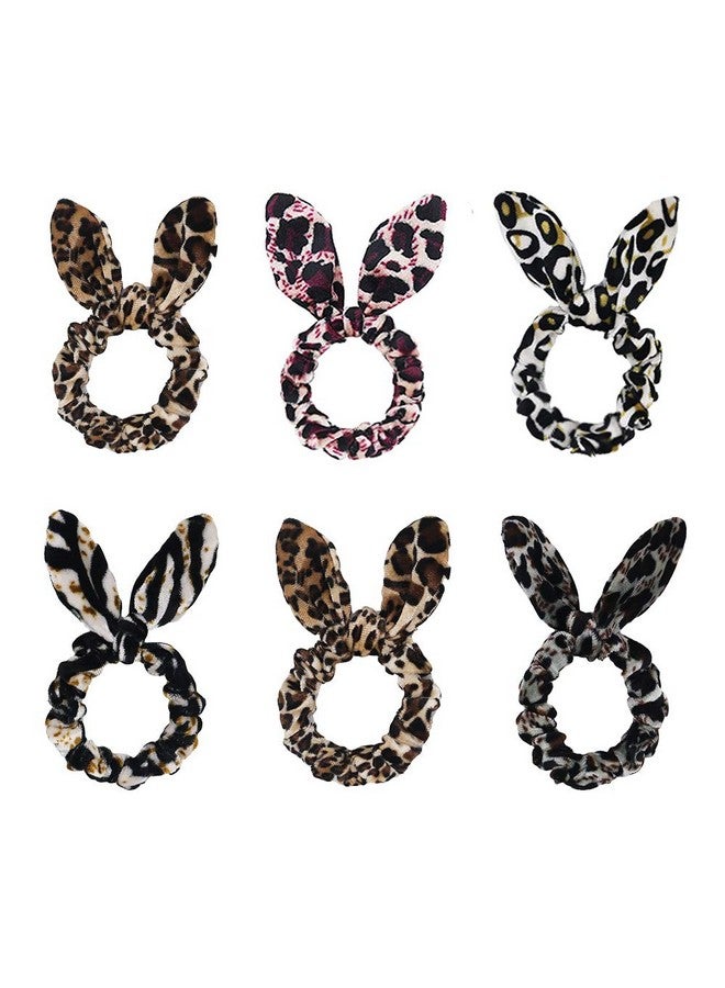 دينبري مجموعة من 6 ربطات شعر مطاطية بطبعة حيوانات الفهد، ربطات شعر مطاطية بفيونكة شعر الفهد، حامل ذيل حصان للنساء (6 قطع ربطات شعر شيفون بطباعة حيوانات) - Image 1