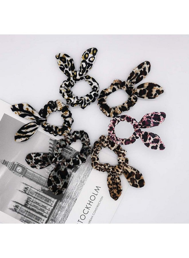 دينبري مجموعة من 6 ربطات شعر مطاطية بطبعة حيوانات الفهد، ربطات شعر مطاطية بفيونكة شعر الفهد، حامل ذيل حصان للنساء (6 قطع ربطات شعر شيفون بطباعة حيوانات) - Image 2