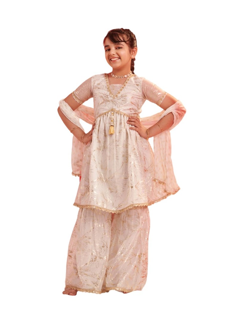 Pspeaches Girls Floral Printed Regular Kurta with Sharara & With Dupatta (7-8Years) - Image 1