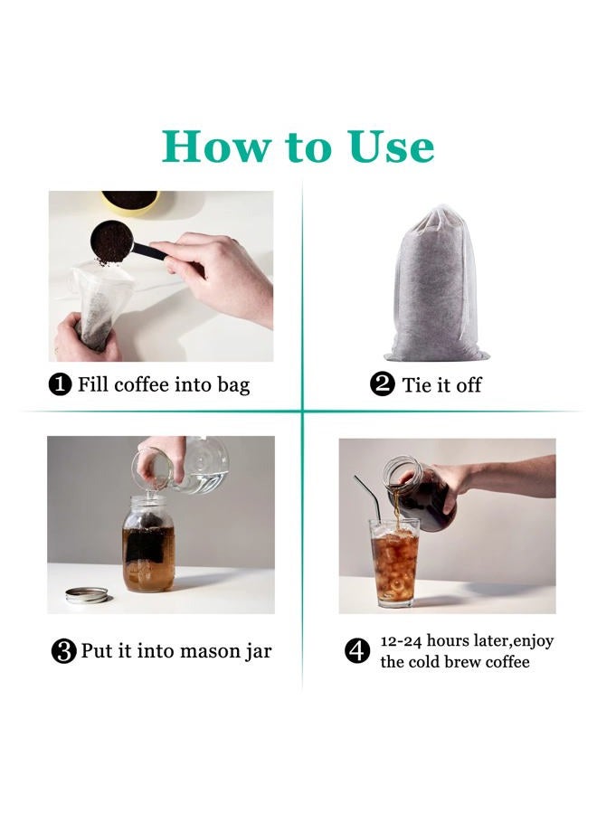Yzurbu 200pcs Cold Brew Coffee Filter Bags, 4‘' x 6'' No Mess Disposable Filter Bag with Drawstring for Coffee Grounds & Ice Tea - Image 2