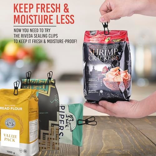Riveda 30 Pack Black Chip Bag Clips for Food - PVC 2 Inch Coated Sealer for Sealing Food - Paper Holder, Clothesline Clip for Laundry Hanging, Kitchen Bags, Multipurpose Clothes Pins - Image 3