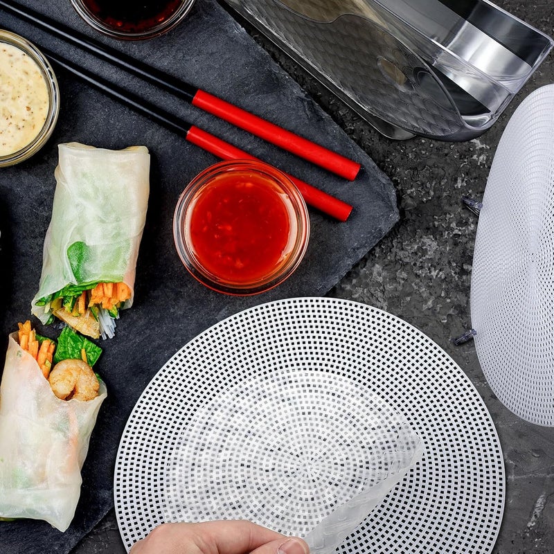 SiliFine Rice Paper Water Bowl with Side Pocket Holder 6 Pcs Rice Paper Wrapper Tray Collapsible Stand Spring Roll Maker Plastic Mesh Trays for Summer Rolls Tools - Image 5