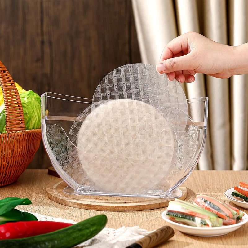 SiliFine Rice Paper Water Bowl with Side Pocket Holder 6 Pcs Rice Paper Wrapper Tray Collapsible Stand Spring Roll Maker Plastic Mesh Trays for Summer Rolls Tools - Image 4