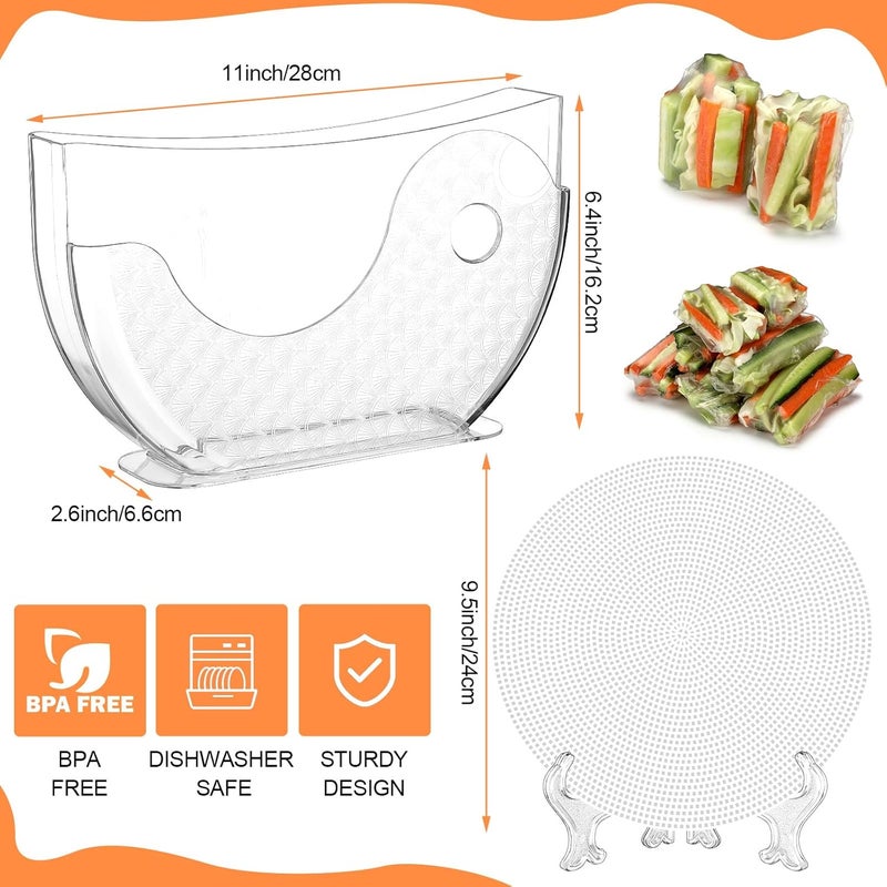SiliFine Rice Paper Water Bowl with Side Pocket Holder 6 Pcs Rice Paper Wrapper Tray Collapsible Stand Spring Roll Maker Plastic Mesh Trays for Summer Rolls Tools - Image 2