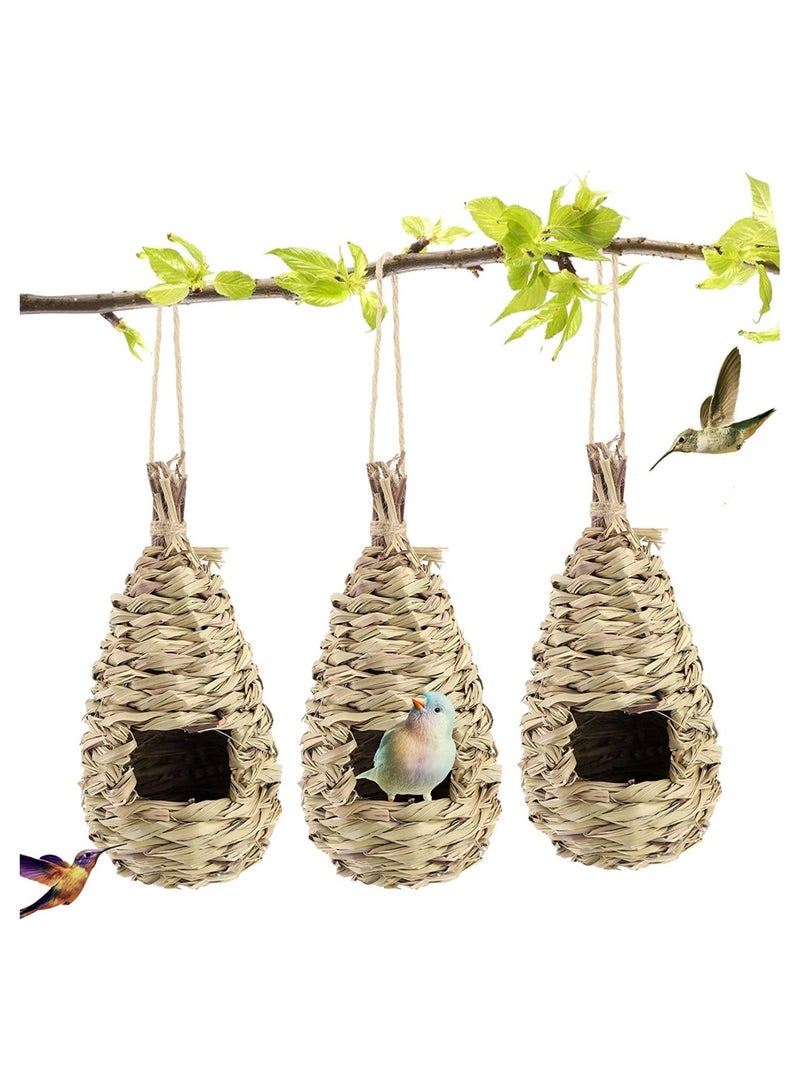 Generic 3 Pcs Hand Woven Bird Nest for Hummingbirds, Outdoor Hanging Roosting Pouches, Perfect Nesting Boxes for Wren & Finch, Ideal Garden Decoration  - Image 1
