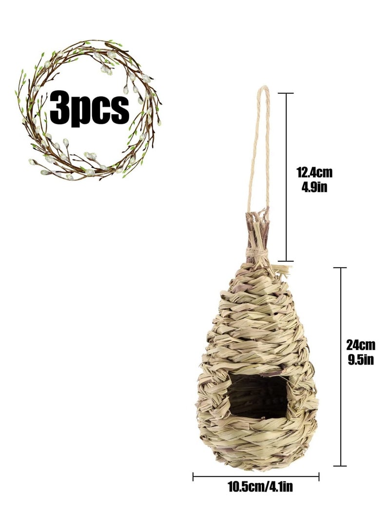 Generic 3 Pcs Hand Woven Bird Nest for Hummingbirds, Outdoor Hanging Roosting Pouches, Perfect Nesting Boxes for Wren & Finch, Ideal Garden Decoration  - Image 3