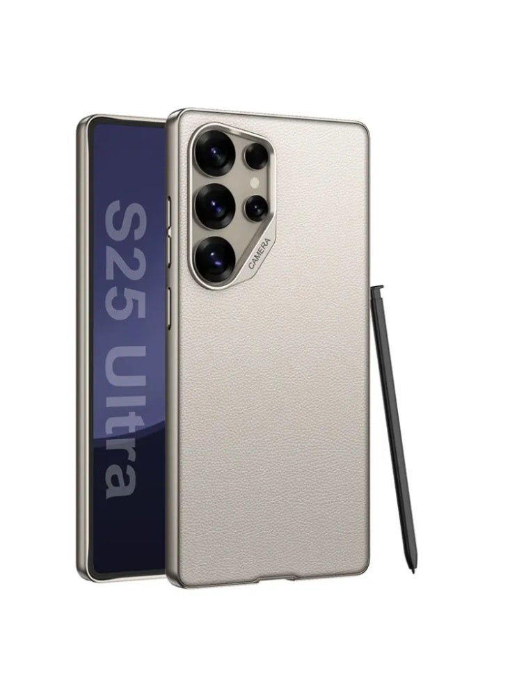 غطاء هاتف لـ Samsung Galaxy S25 Ultra، غطاء واقي مضاد للصدمات من الجلد الصناعي الممتاز مع إطار معدني - Image 1