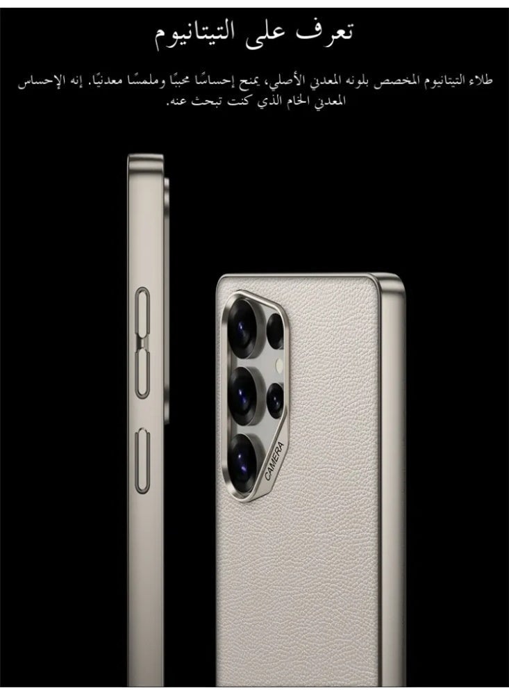 غطاء هاتف لـ Samsung Galaxy S25 Ultra، غطاء واقي مضاد للصدمات من الجلد الصناعي الممتاز مع إطار معدني - Image 3