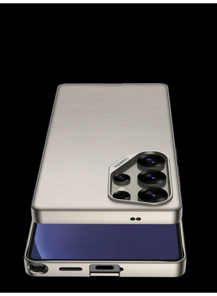 غطاء هاتف لـ Samsung Galaxy S25 Ultra، غطاء واقي مضاد للصدمات من الجلد الصناعي الممتاز مع إطار معدني - Image 4