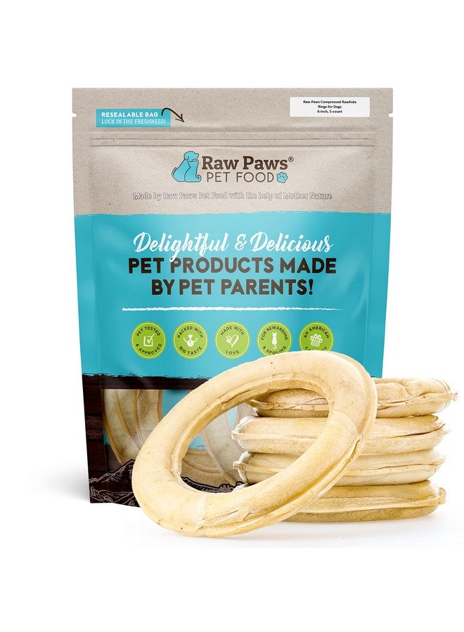Raw Paws Compressed Rawhide Rings For Dogs, 6-Inch, 5-Count - Packed In The Usa - Rawhide Ring For Dogs - Digestible Rawhide Donuts - Natural Hide Dogs Chews - Natural Puppy Teething Rings - Image 1