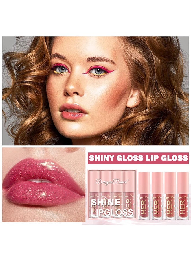 Dragon Ranee 4Pcs Shine Lip Gloss, 4 Color Matte Liquid Lipstick Makeup Set Kit, Long Lasting Waterproof Hydrating Lip Gloss Lip Glaze Set, Pigmented Lip Makeup Gift Sets for Girls and Women (A) - Image 3