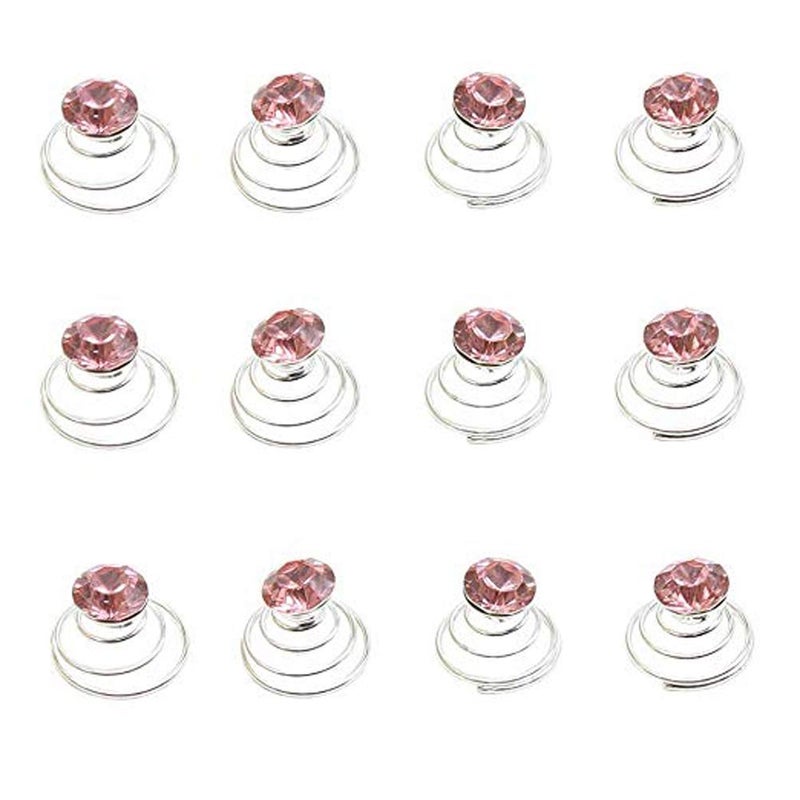 canjoyn 24 Pcs Bridal Gem Spin Hair Pins Swirl Hair Twists Coils Wedding Spiral Twist Hairpins Shiny Rhinestone Crystal Twisters Metal Spiral Updo Prom Pink