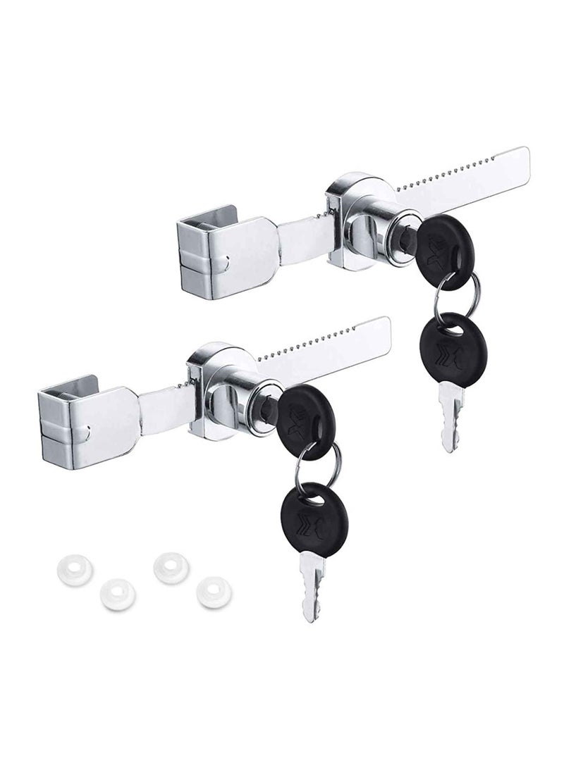 Generic - Glass Display Cabinet Locks 2 Sets Sliding Glass Door Ratchet Lock Durable Pull (With 4 Keys) - Image 1