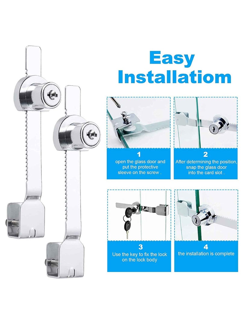 Generic - Glass Display Cabinet Locks 2 Sets Sliding Glass Door Ratchet Lock Durable Pull (With 4 Keys) - Image 1