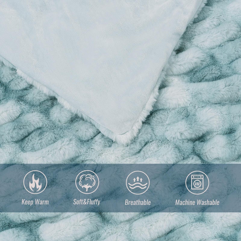 VFROO Ultra Soft Luxury Faux Fur Throw Blanket for Counch Fuzzy Fluffy Plush Warm Cozy Elegant Wrinkled Blanket for Sofa Bedroom Living Room (50""x60"" Tie-dye Freshwater Blue) - Image 3