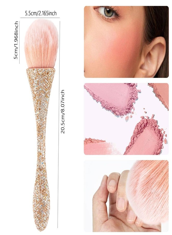 JERCLITY 1 Piece Shiny Rhinestones Powder Makeup Brushes Blush Brush Super Large Face Makeup Brushes Kabuki Brushes for Powder Cosmetic Nail Dust Brush Loose Powder Brush Makeup Tool(Gold Diamond) - Image 2