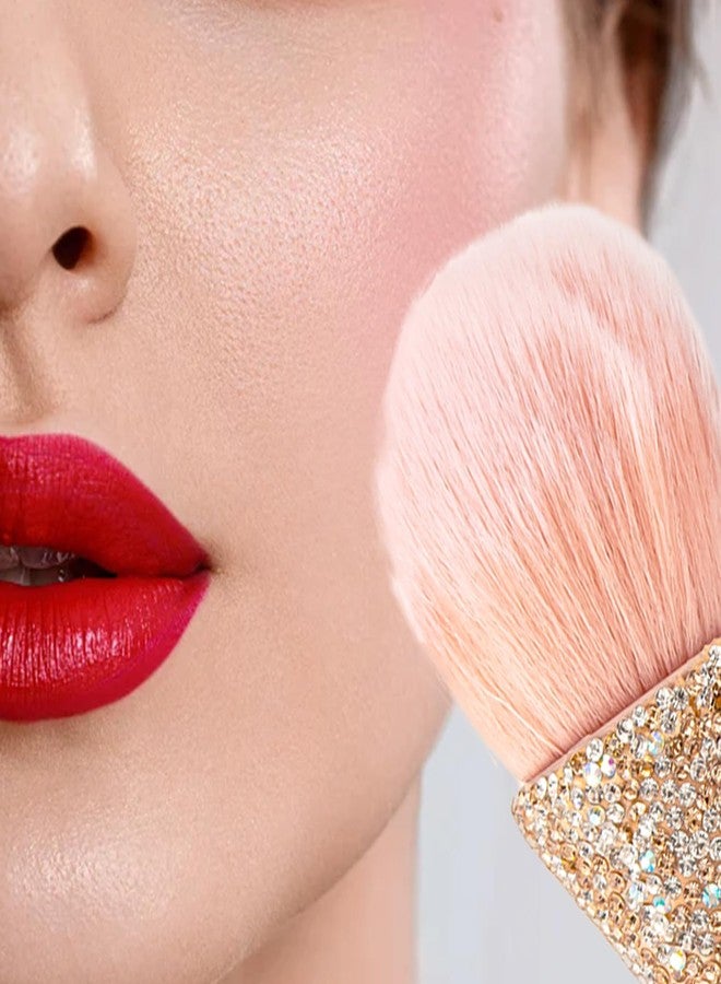JERCLITY 1 Piece Shiny Rhinestones Powder Makeup Brushes Blush Brush Super Large Face Makeup Brushes Kabuki Brushes for Powder Cosmetic Nail Dust Brush Loose Powder Brush Makeup Tool(Gold Diamond) - Image 3