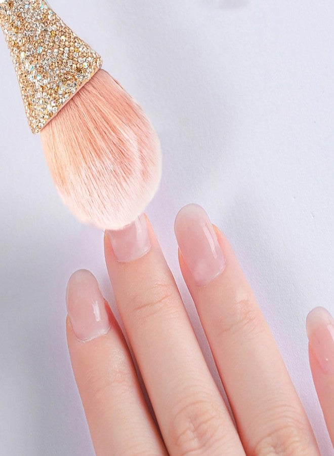 JERCLITY 1 Piece Shiny Rhinestones Powder Makeup Brushes Blush Brush Super Large Face Makeup Brushes Kabuki Brushes for Powder Cosmetic Nail Dust Brush Loose Powder Brush Makeup Tool(Gold Diamond) - Image 4