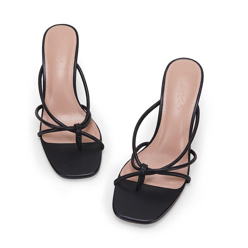 LAICIGO Women's Square Open Toe Mule Heeled Sandals Stiletto Kitten Heel Thong Knot Slip On Backless Leather Slides - Image 4