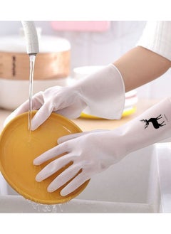 "A Pair of Kitchen Cleaning Gloves (White in Different Designs) Long Sleeve Rubber Dishwashing Gloves, Waterproof and Wear Resistant Latex Rubber Gloves, Non-Slip Grip Gloves to Protect Hands While Washing Dishes, Multi-Purpose Gloves for Cleaning Kitchen and Home Utensils" (Comes in Different Designs)