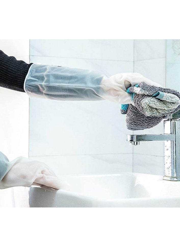 Generic - "A Pair of Kitchen Cleaning Gloves (White in Different Designs) Long Sleeve Rubber Dishwashing Gloves, Waterproof and Wear Resistant Latex Rubber Gloves, Non-Slip Grip Gloves to Protect Hands While Washing Dishes, Multi-Purpose Gloves for Cleaning Kitchen and Home Utensils" (Comes in Different Designs) - Image 1