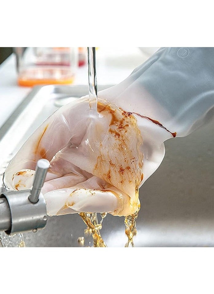 Generic - "A Pair of Kitchen Cleaning Gloves (White in Different Designs) Long Sleeve Rubber Dishwashing Gloves, Waterproof and Wear Resistant Latex Rubber Gloves, Non-Slip Grip Gloves to Protect Hands While Washing Dishes, Multi-Purpose Gloves for Cleaning Kitchen and Home Utensils" (Comes in Different Designs) - Image 1