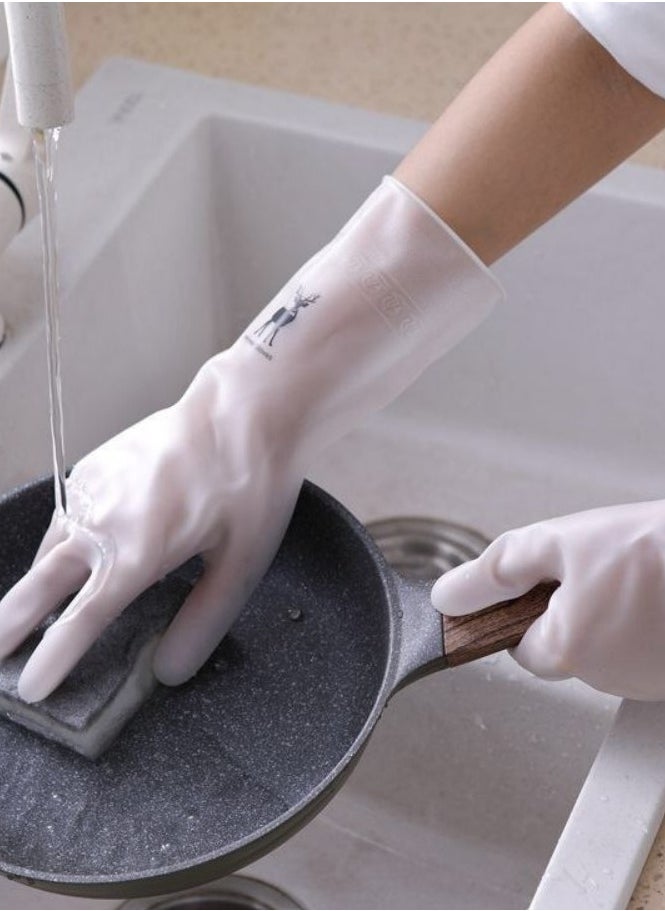 Generic - "A Pair of Kitchen Cleaning Gloves (White in Different Designs) Long Sleeve Rubber Dishwashing Gloves, Waterproof and Wear Resistant Latex Rubber Gloves, Non-Slip Grip Gloves to Protect Hands While Washing Dishes, Multi-Purpose Gloves for Cleaning Kitchen and Home Utensils" (Comes in Different Designs) - Image 1