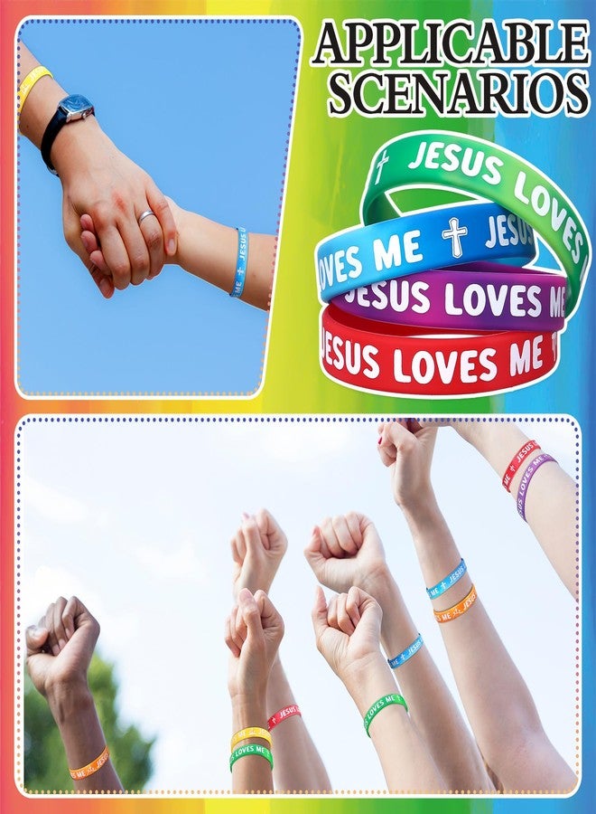 PullCrease 100 Pcs Jesus Loves Me Wristbands Bulk 10 Styles Rainbow Religious Silicone Bracelets Vbs Party Favors Gifts Christian Cross Silicone Wristbands Gift for Sunday School Church Group - Image 4